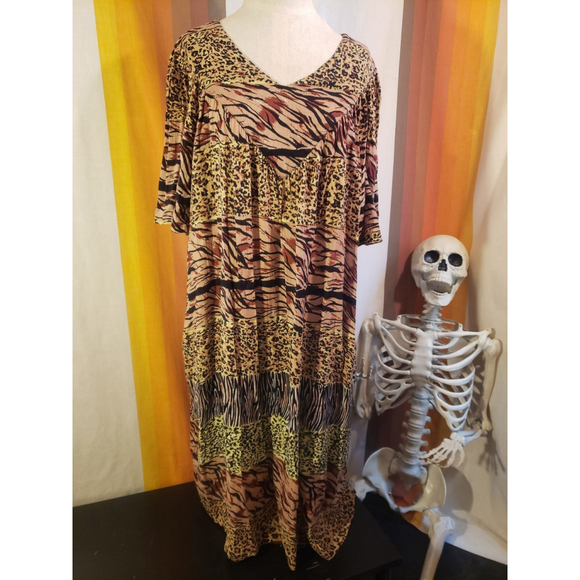 Vintage 80s 90s Animal Print Cheetah Leopard Tiger Zebra Housedress Plus Size - Picture 2 of 6